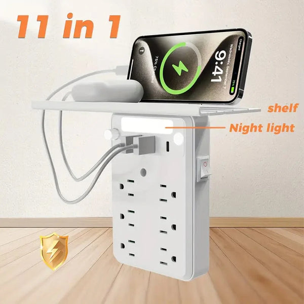 Wall Outlet Extender with Shelf & Night Light