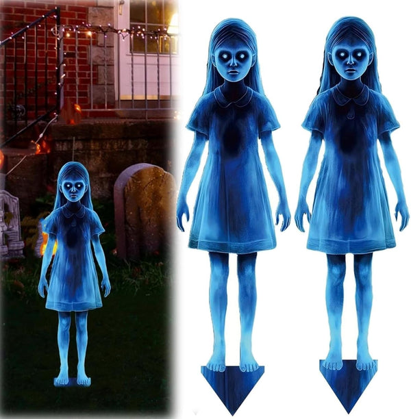 🎁Girl Ghost Courtyard Decoration for Halloween,Scary Twins Halloween Yard Signs Stakes🎈🎆