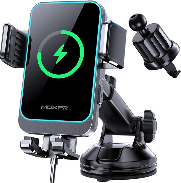 Wireless Car Charger, 15W Fast Charging Auto Clamping  Air Vent Car Phone Holder for iphone