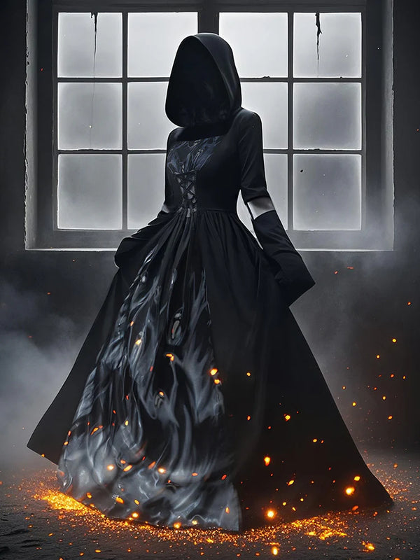 2025 New Halloween Witch Dress with Hooded Skull Witch Sorceress