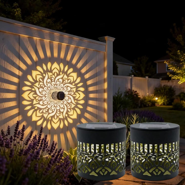 4 Pack Decorative Solar Mandala Lights – 2026 Color-Changing Projector Wall Lamp, IP65 Waterproof For Garden & Patio